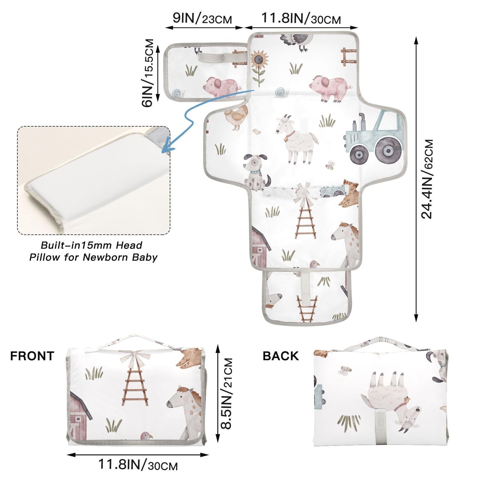 WELLDAY Farm House Animals Portable Waterproof Foldable Diaper Changing Pad