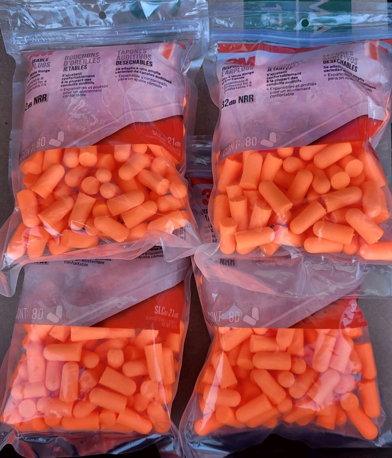 Lot of 4 (80-Pairs) 3M Orange Disposable Ear Plugs 32dB NRR Noise Protection