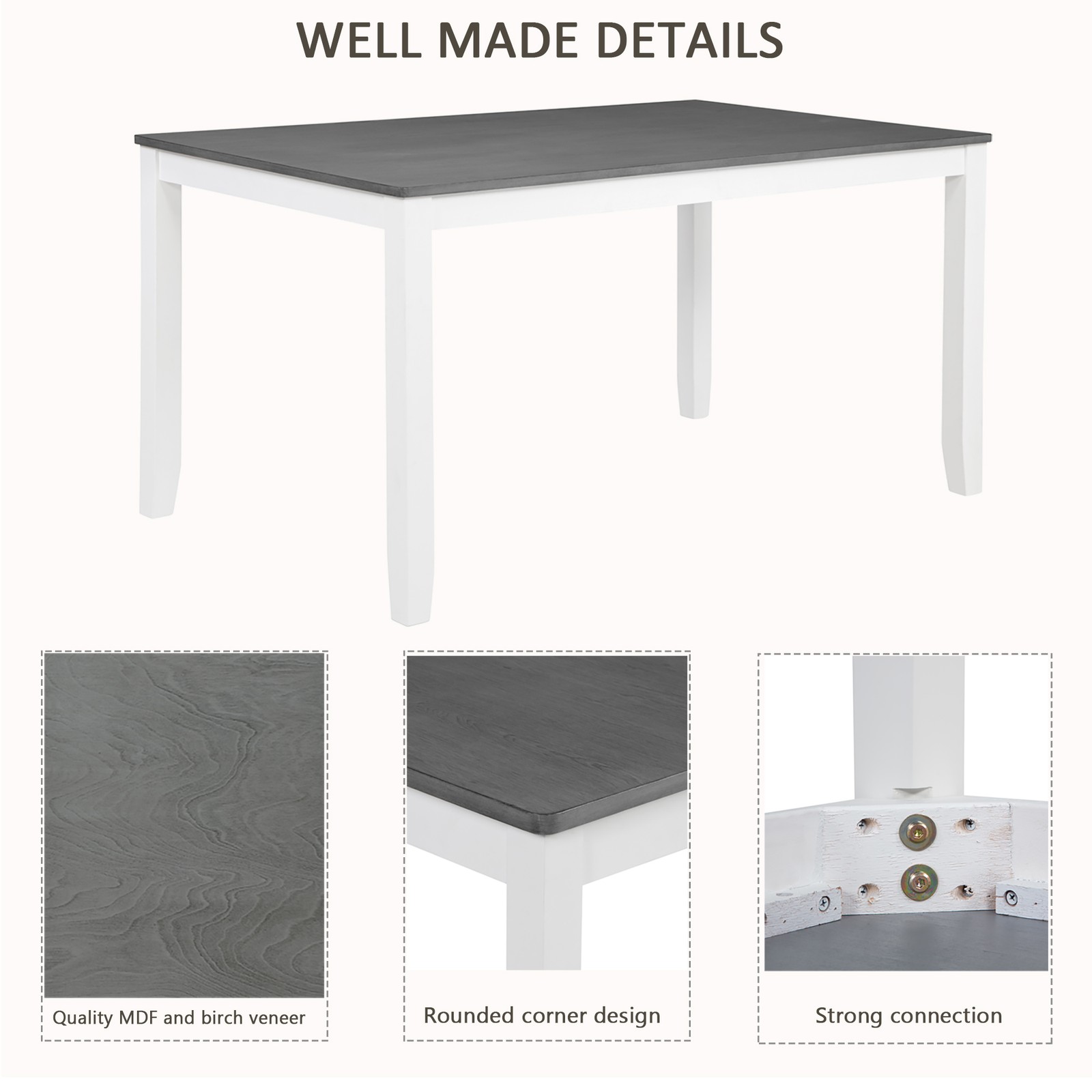 6-Piece Rectangular Wood Dining Table Set w/ Bench & 4 Upholstered Chair Modern