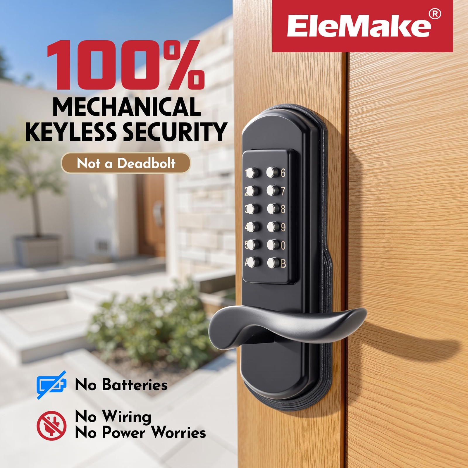 Elemake Keyless Door Lock Keypad Right Handed Mechanical Door Lock Security