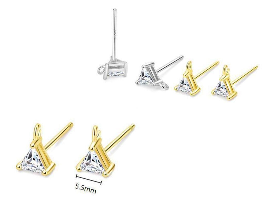 1Pair Sterling Silver 18K Gold Plated CZ Triangle Stud Earrings Component FESV10