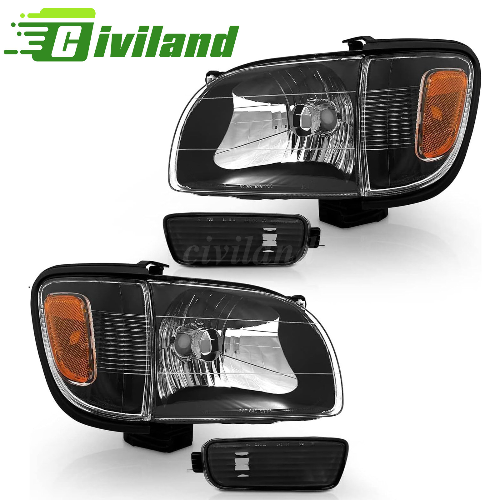 For 2001-2004 Toyota Tacoma Headlights+Corner Signal Lights+Bumper Lamp Black