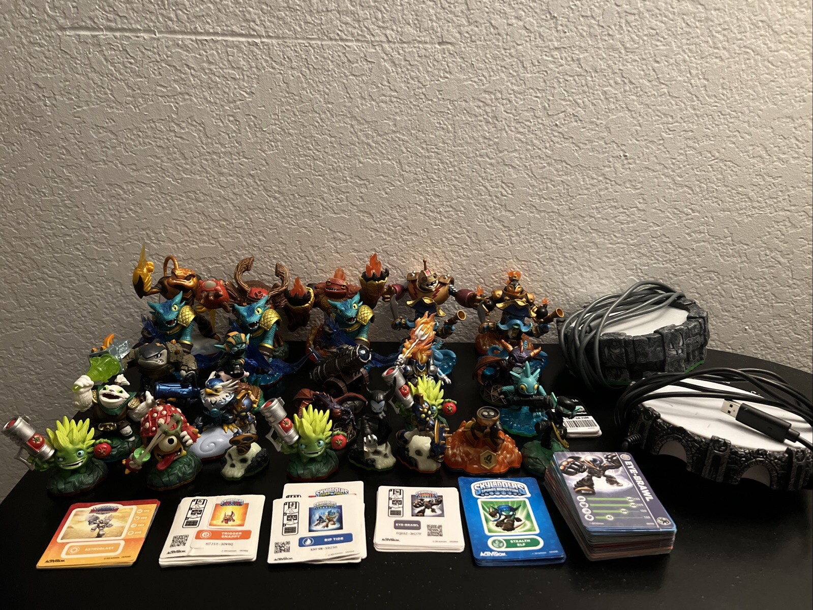 Skylanders Lot Of 28 Figures W/ Cards, Stickers, And Portals