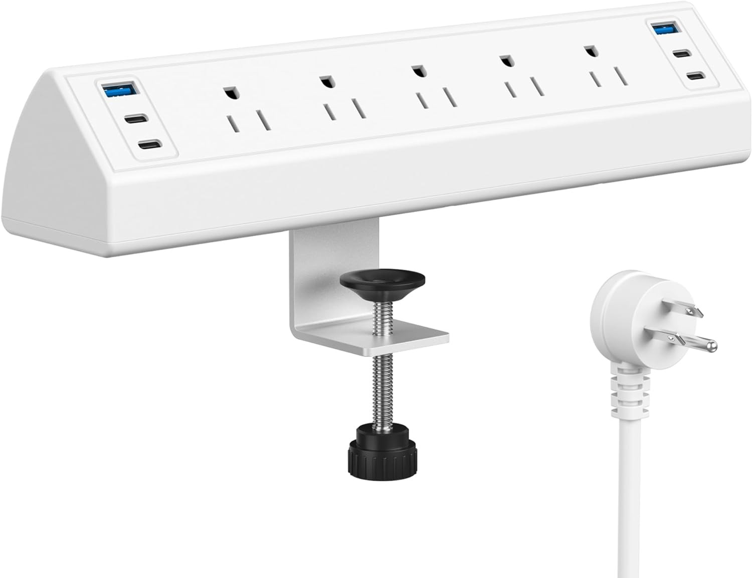 Jgstkcity Desk Clamp Power Strip USB 5 Outlets & 6 Ports - 40W, White