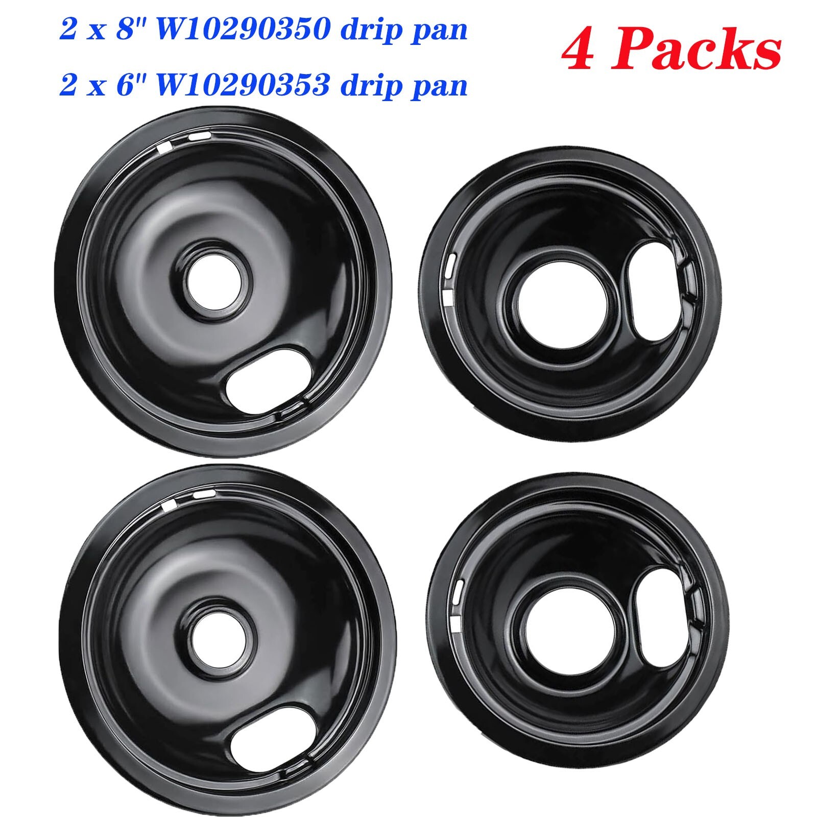4 pack W10290350 W10290353 Porcelain Burner Drip Pan Applicable to Whirlpool