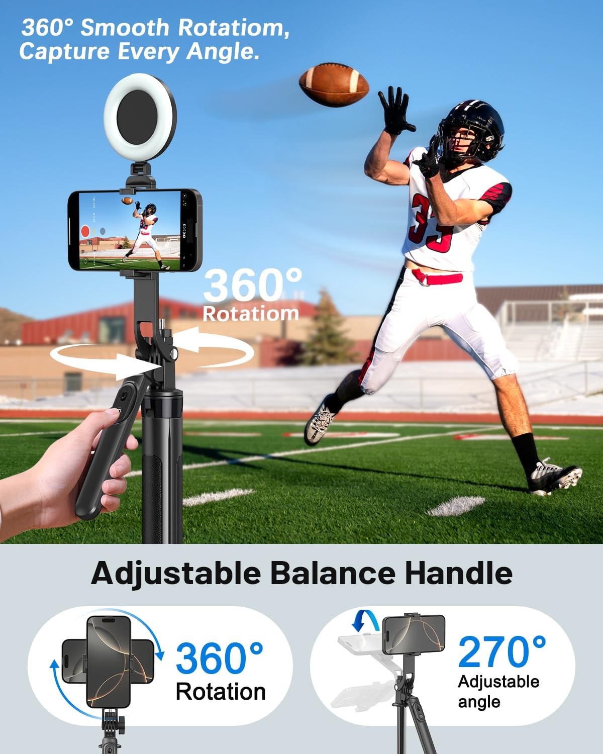 Vlogging Kit for iPhone/Android, Tripod with Large Ring Light & Mic, Black
