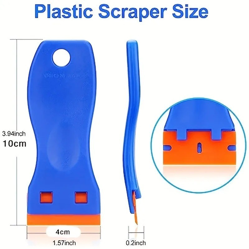 Plastic Car Sticker Remover Scraper Tool & 10 Blades Glass Window Clean