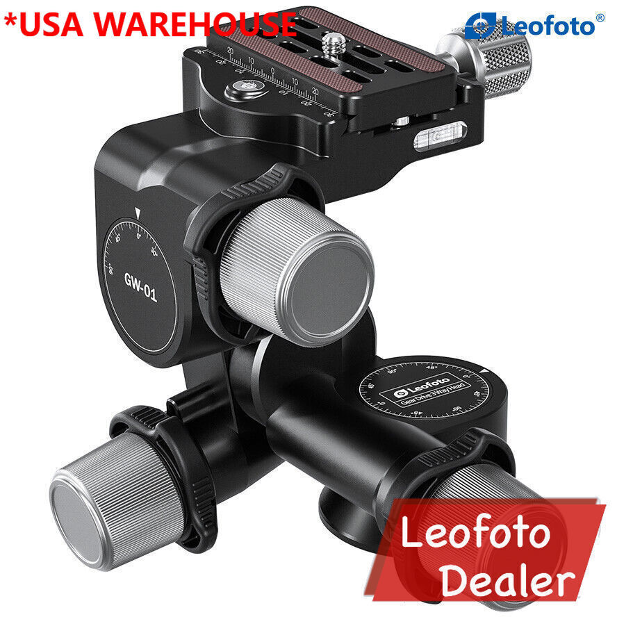 Leofoto GW-01 Three Way Tripod Head Ball Head w Plate /Arca Swiss