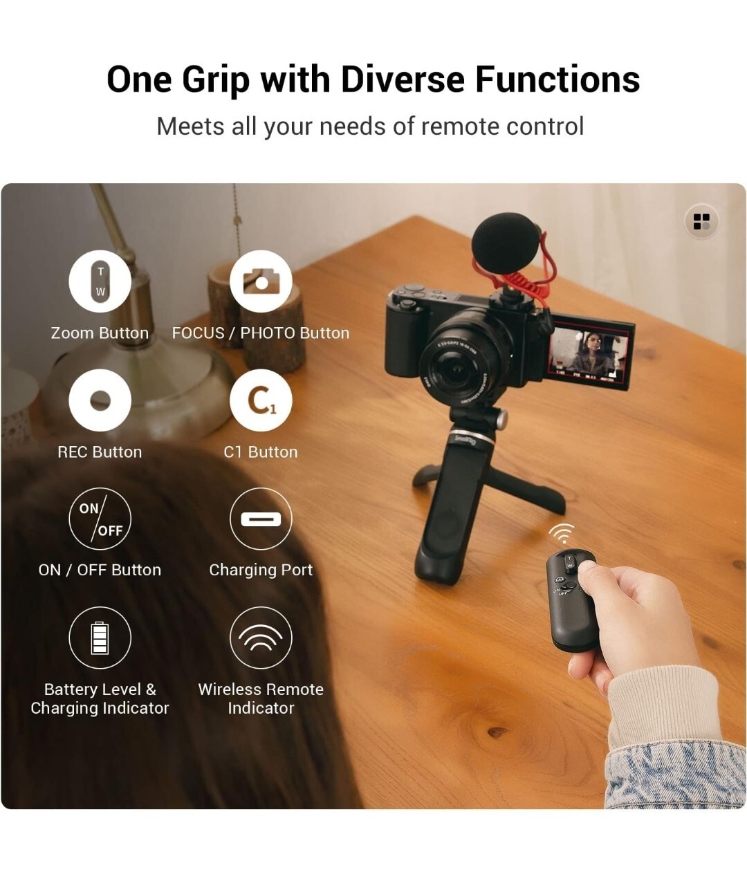 SmallRig SR-RG1 Wireless Shooting Grip/Tabletop Tripod for Sony|Canon Camera