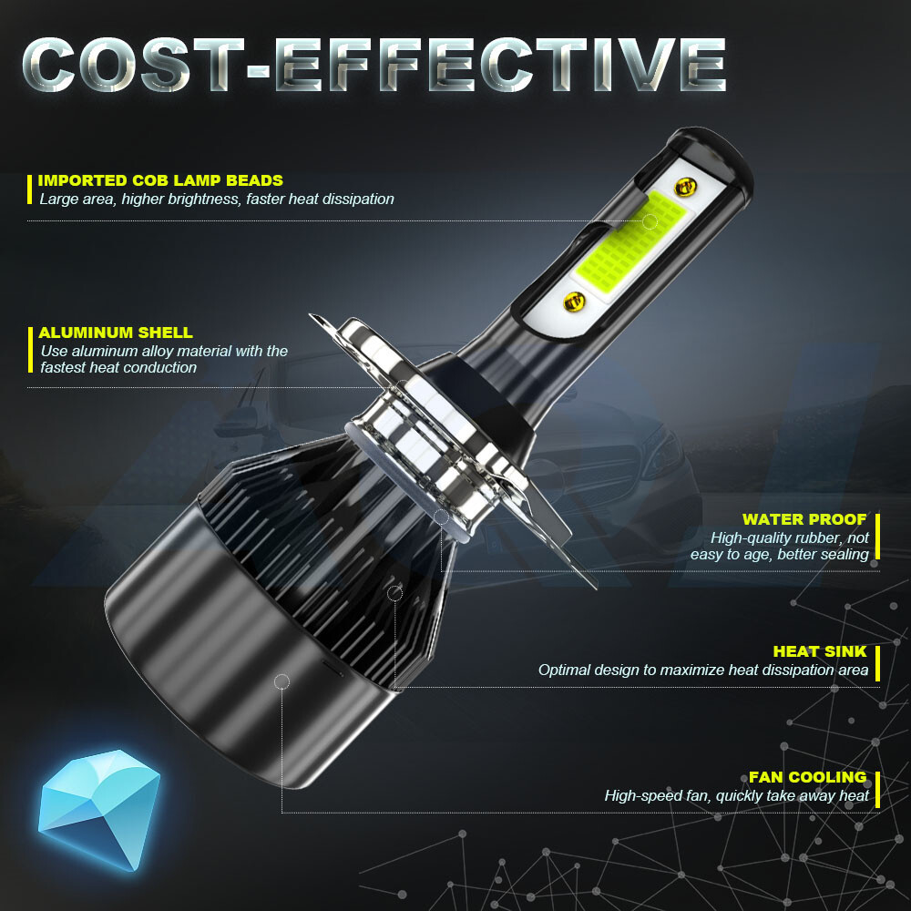 H4/9003 LED Headlight Conversion Kit High/Low Beam 8000K Ice Blue Light Bulbs