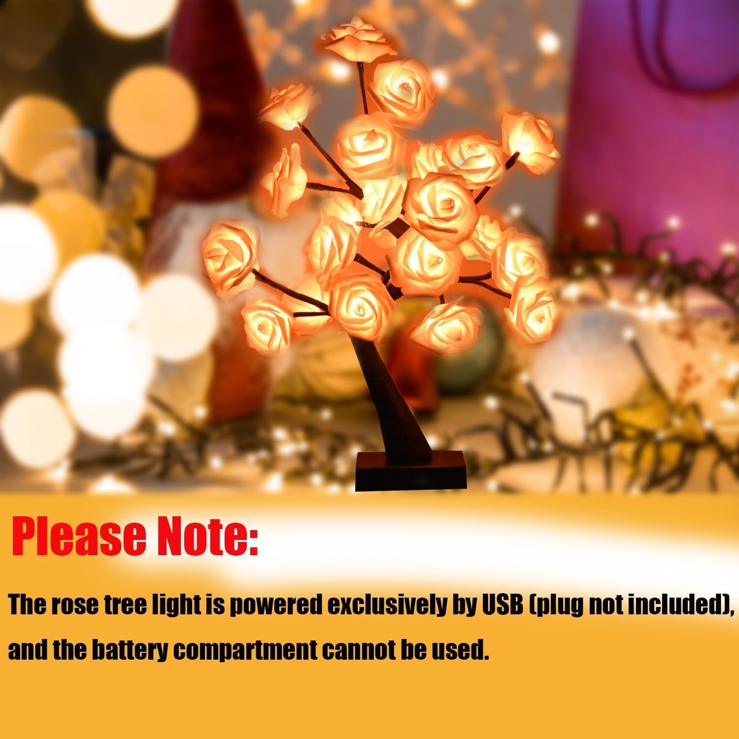 24 LED Rose Tree Lamp,Color Changing Artificial Rose Lamp with Remote,USB..