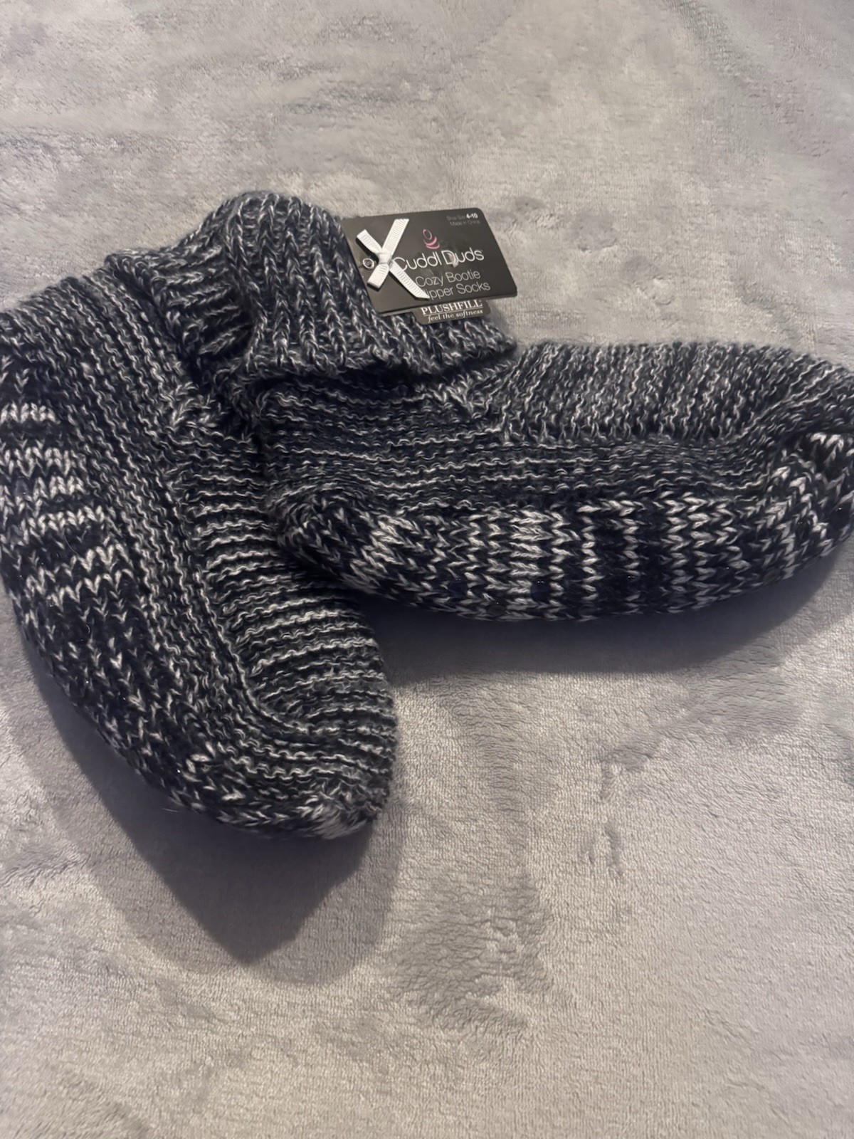 Cuddl Duds Cozy Bootie Warm Essentials Leg Layering 4-10 Grey White