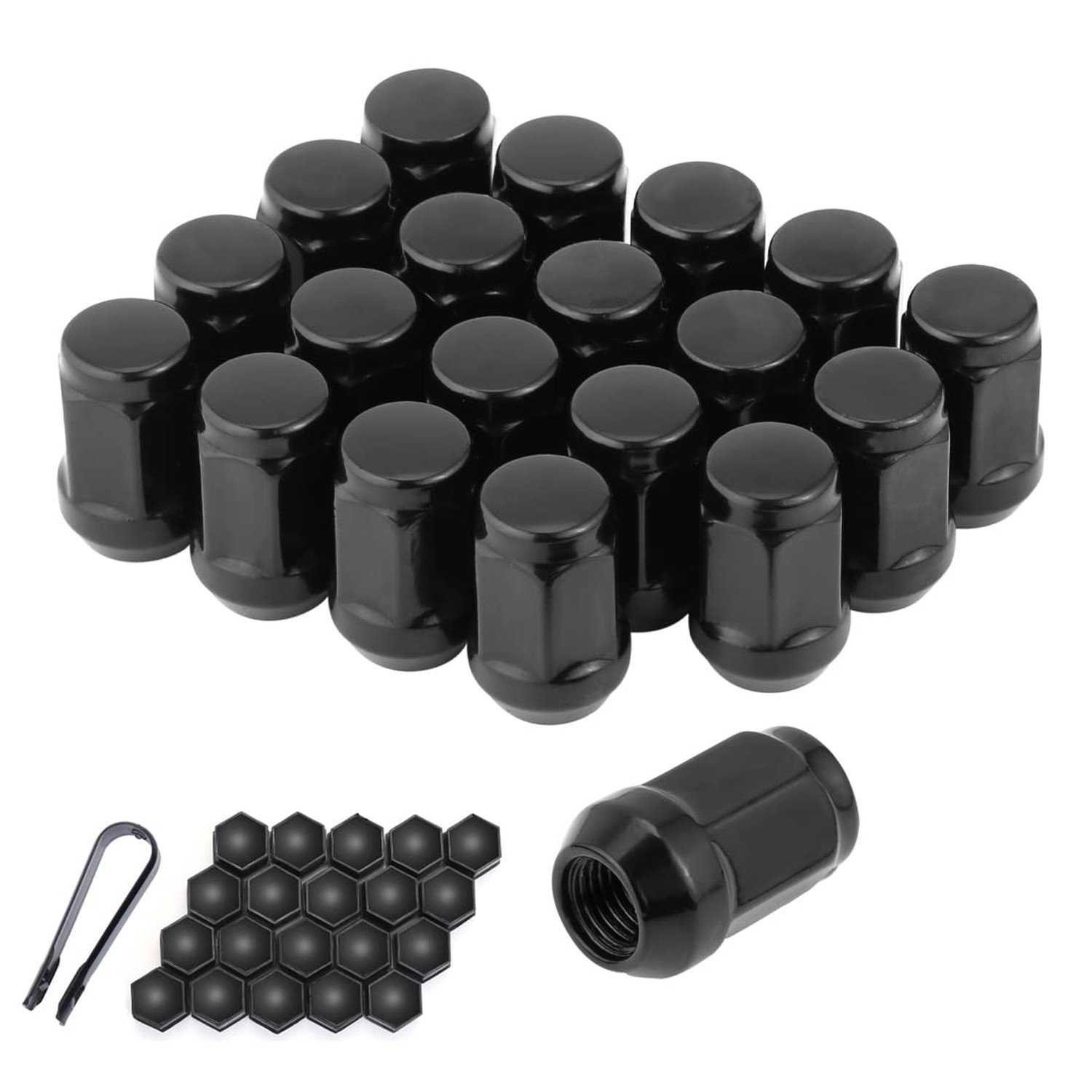 Acorn 1/2-20 Black Lug Nuts - 19mm (3/4") Hex, 1.38" Long Set of 20 - Fit for...