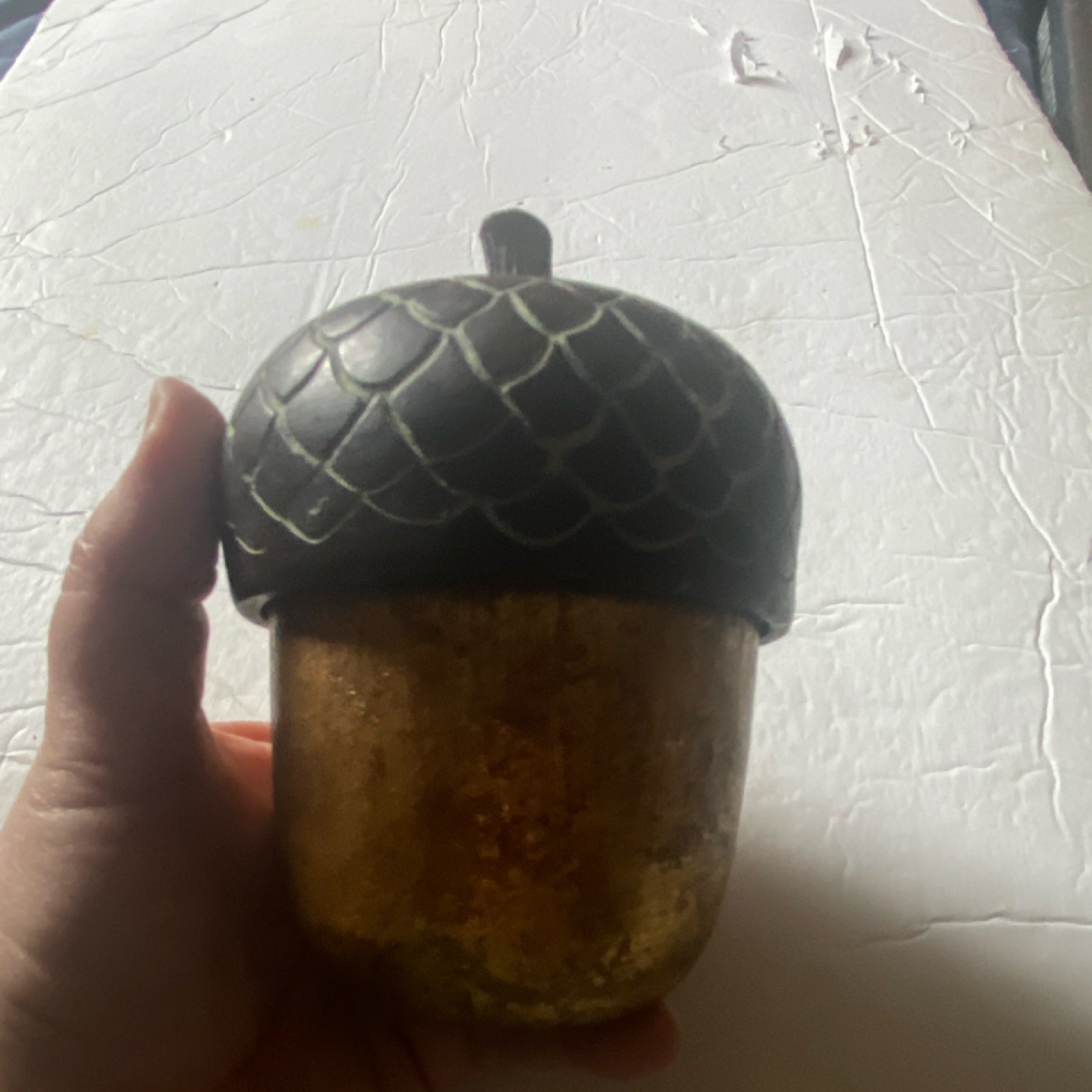 Gold Black Metal Acorn-Shaped Decorative Jar with Removable Lid