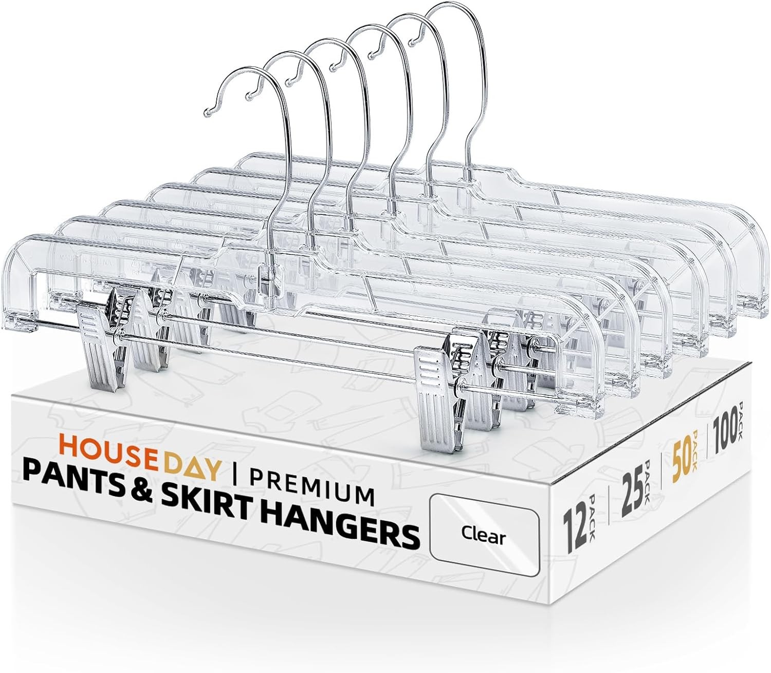 50-piece set of dress hangers, pants hangers (with clips),transparent plastic
