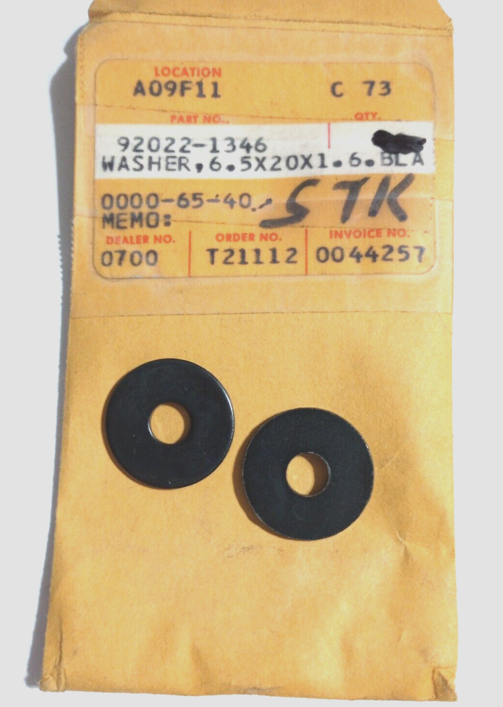 Kawasaki ZX-6R,ZX-7, VN1600 Washer 6.5X20X1.6 NOS 92022-1346 Qty. 2 (L-4509)