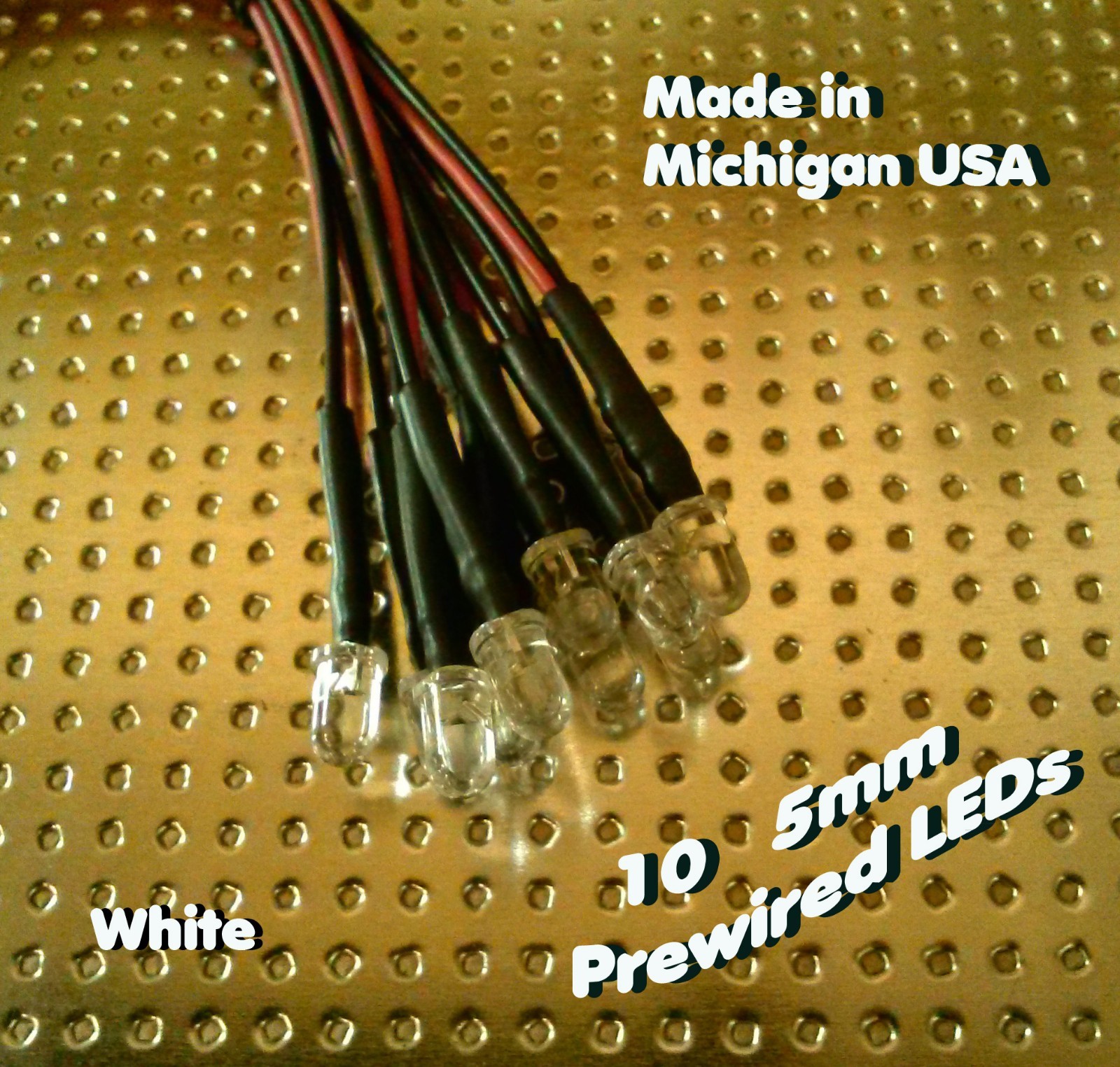 10 WHITE 5mm Pre Wired LEDs 12 volt 12v PREWIRED rc USA
