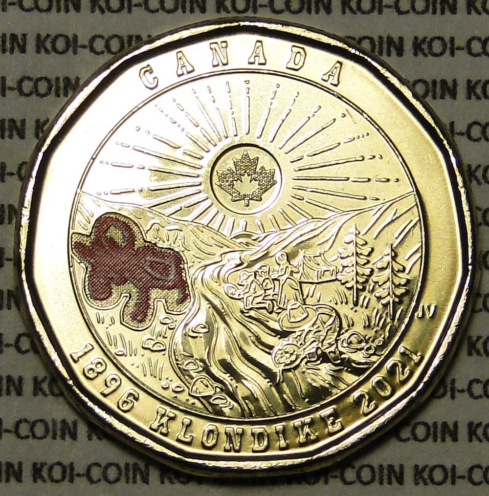 BU Canada 1896-2021 Klondike Gold Rush coloured variety $1 dollar loonie coin