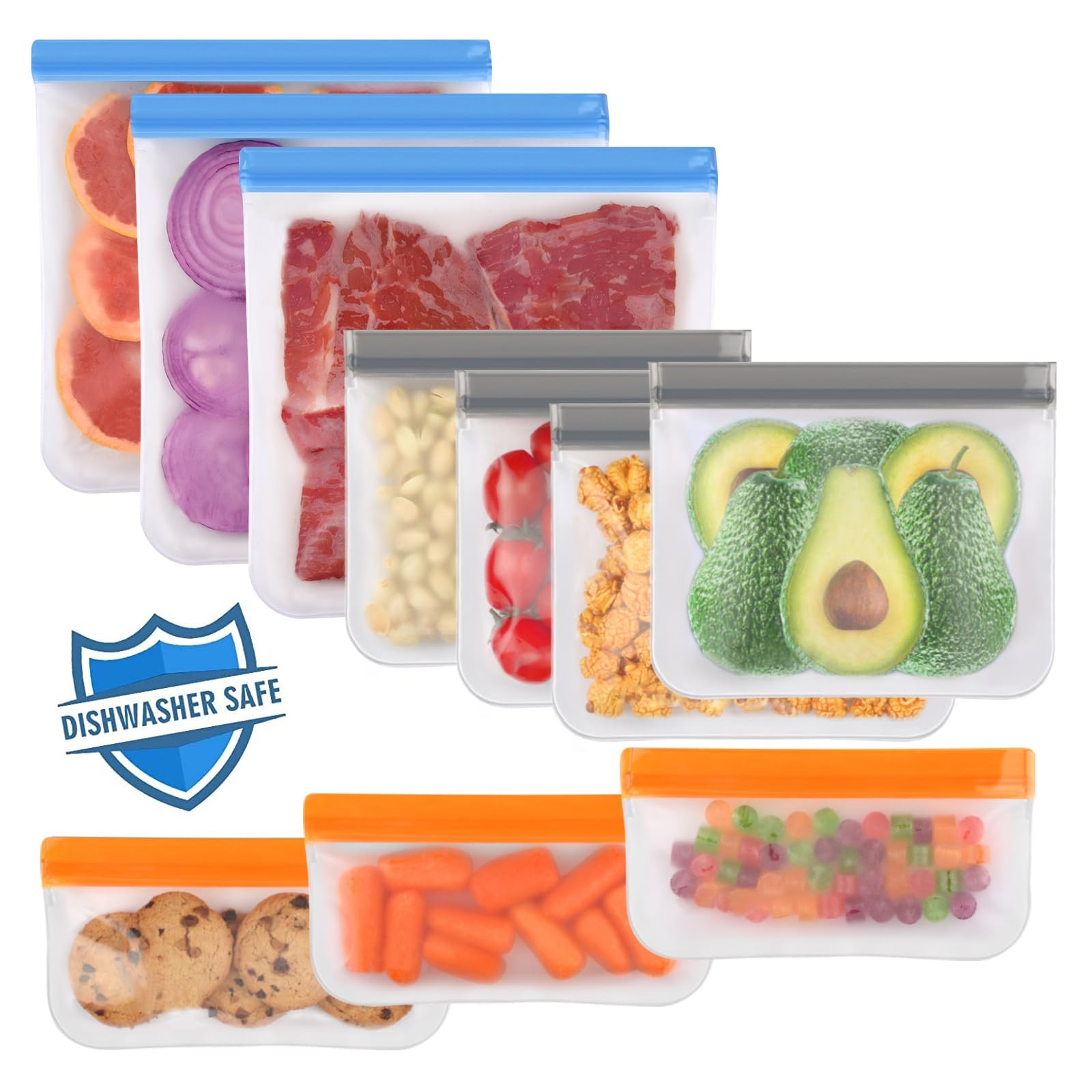Lerine 10 Pack Dishwasher Safe Reusable Bags, Leakproof Reusable Freezer Bags...
