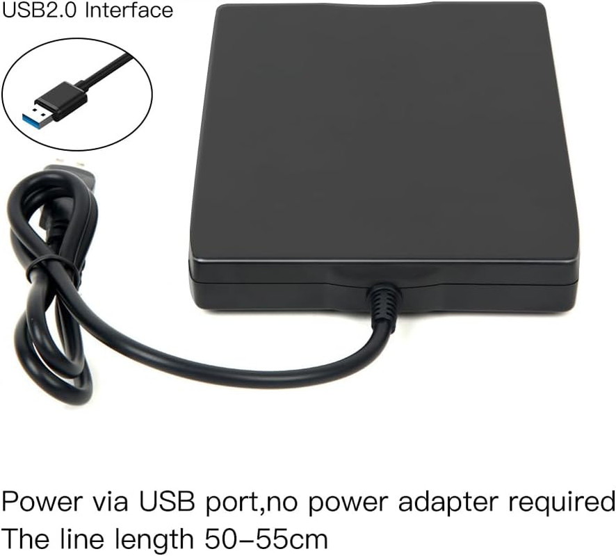USB 3.5-Inch Floppy Disk Reader - External 1.44 MB Portable FDD for PC, Plug and