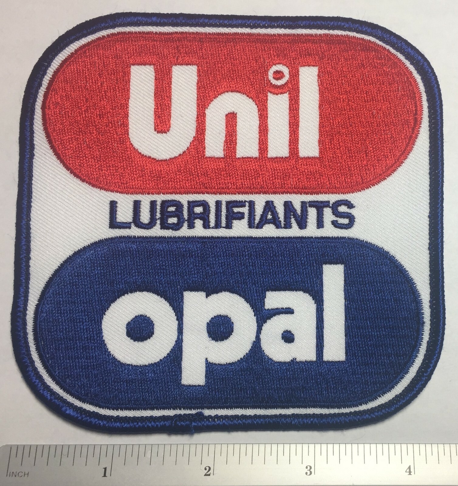 Vintage French Unil Opal Lubricants Embroidered Patch, Oil Gas Motor Car