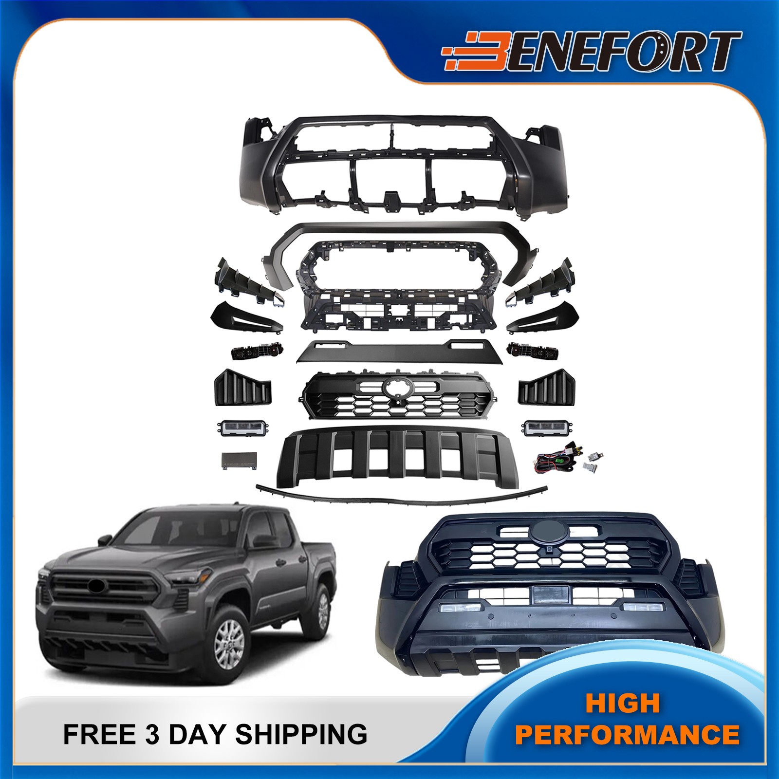 New Front Bumper Cover Grille Set With Fog Lights For 2024 2025 Toyota Tacoma