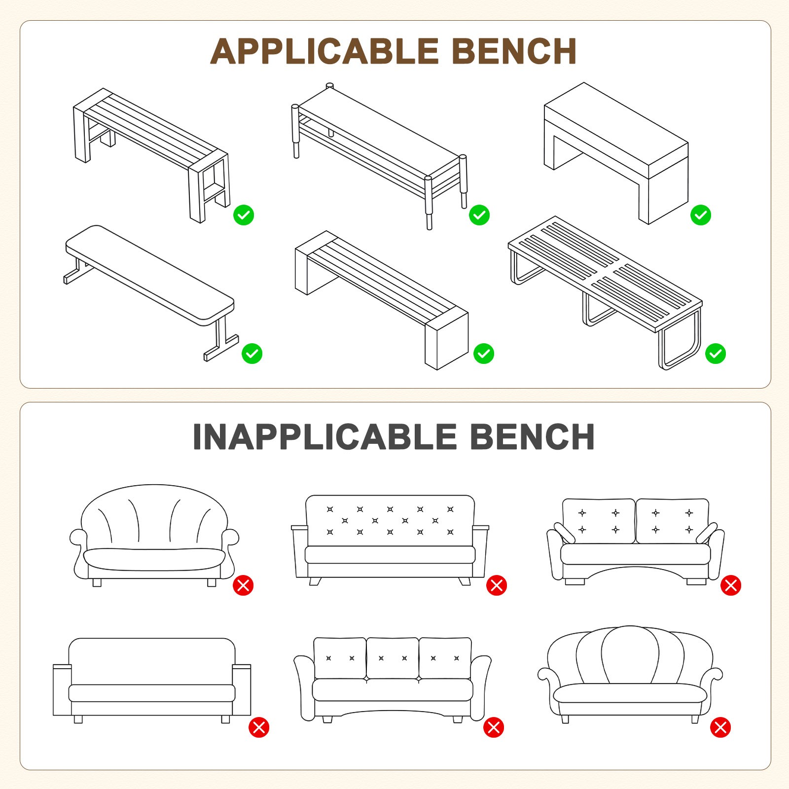Jacquard Bench Slipcover, 49 - 63" Solid Bench Seat Cover [Khaki, L]