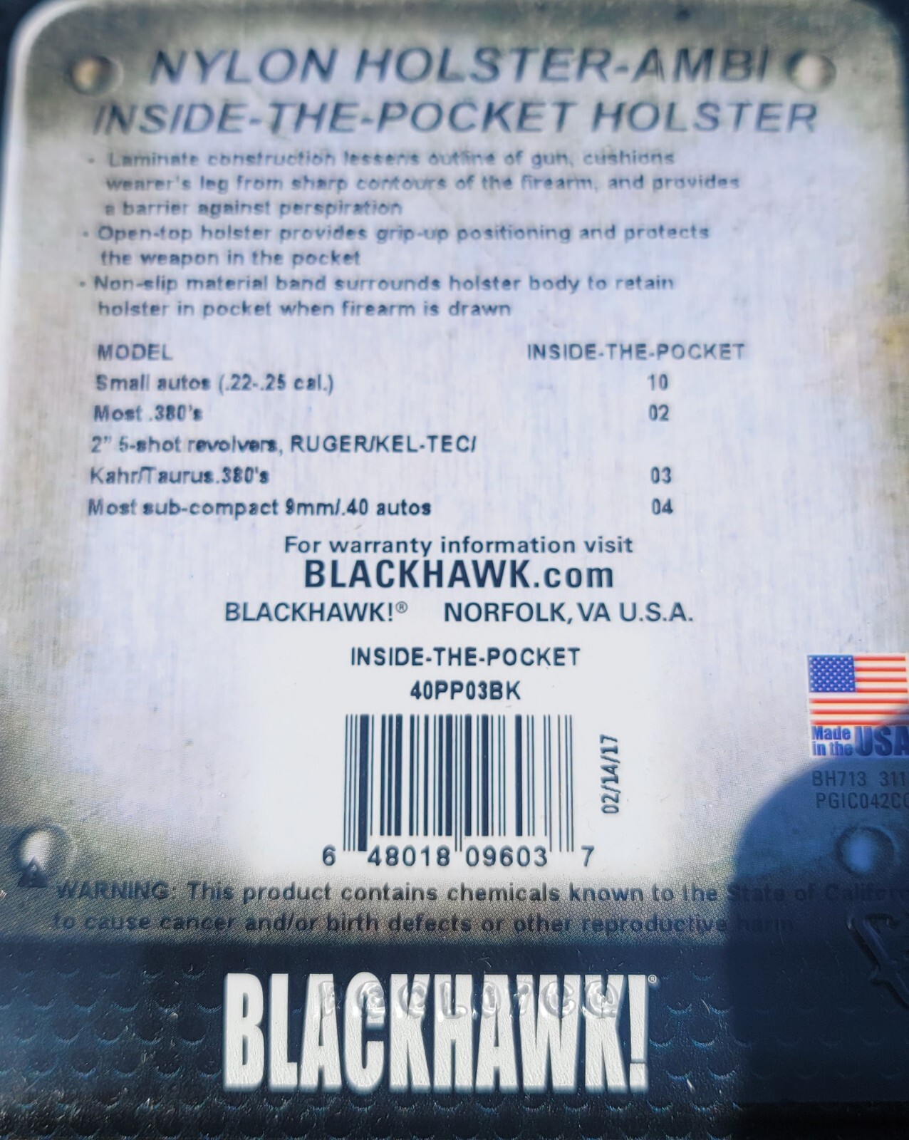 Blackhawk Nylon Holster Inside The Pocket Ambidextrous Multiple Sizes Sig Glock