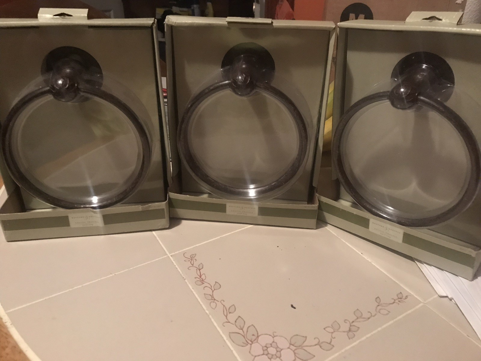 Lot Of 3 Restore & Restyle Exotic Travels Towel Ring Hook Bronze