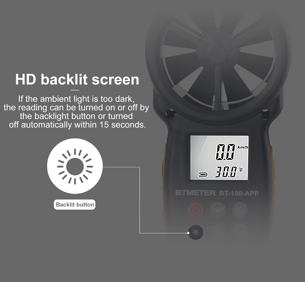 BTMETER Wind Speed Meter Anemometer Handheld Digital Air Flow Meter Velometer