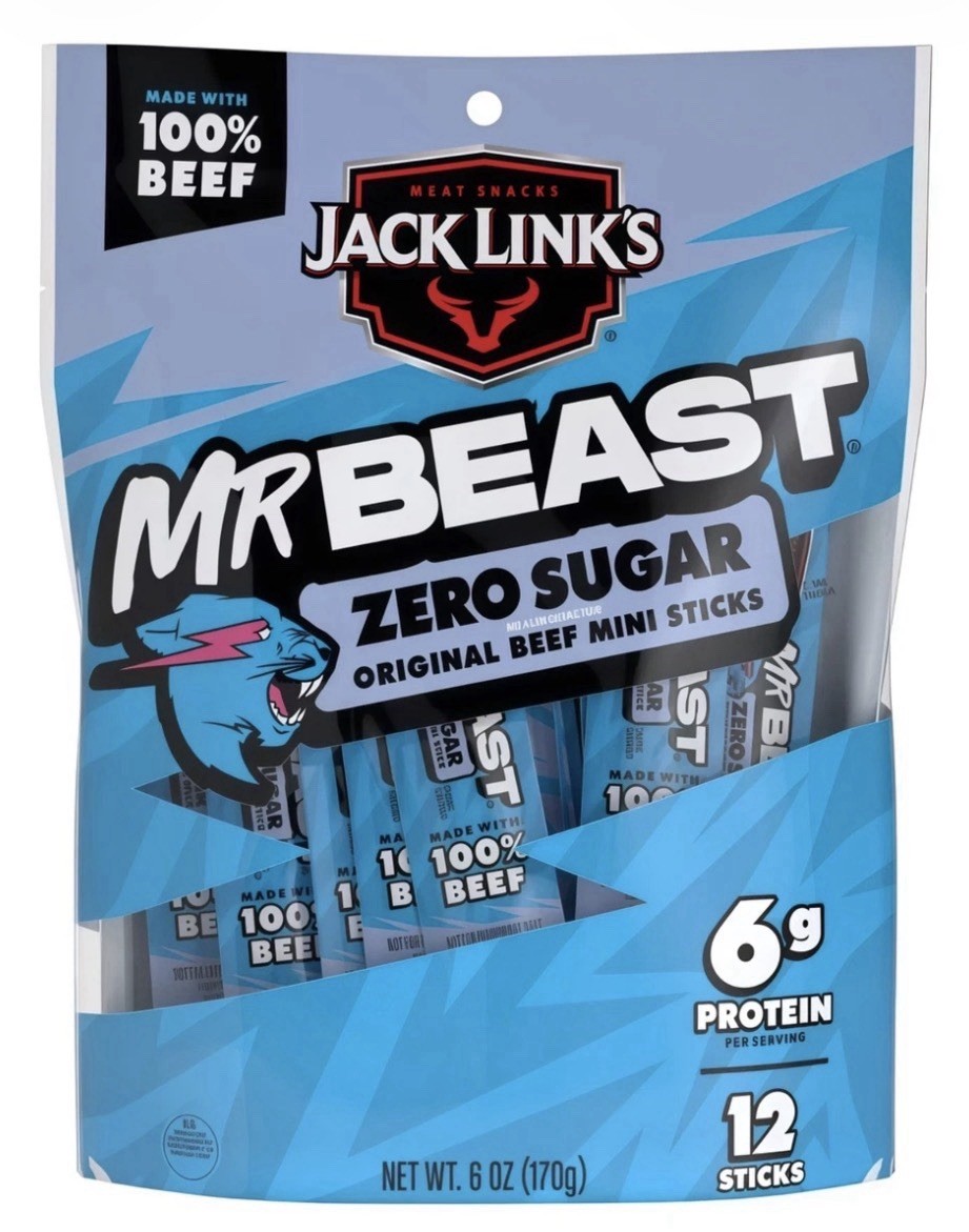 Jack Links Mr. Beast Original Beef Mini Sticks Zero Sugar 12 Sticks 170g