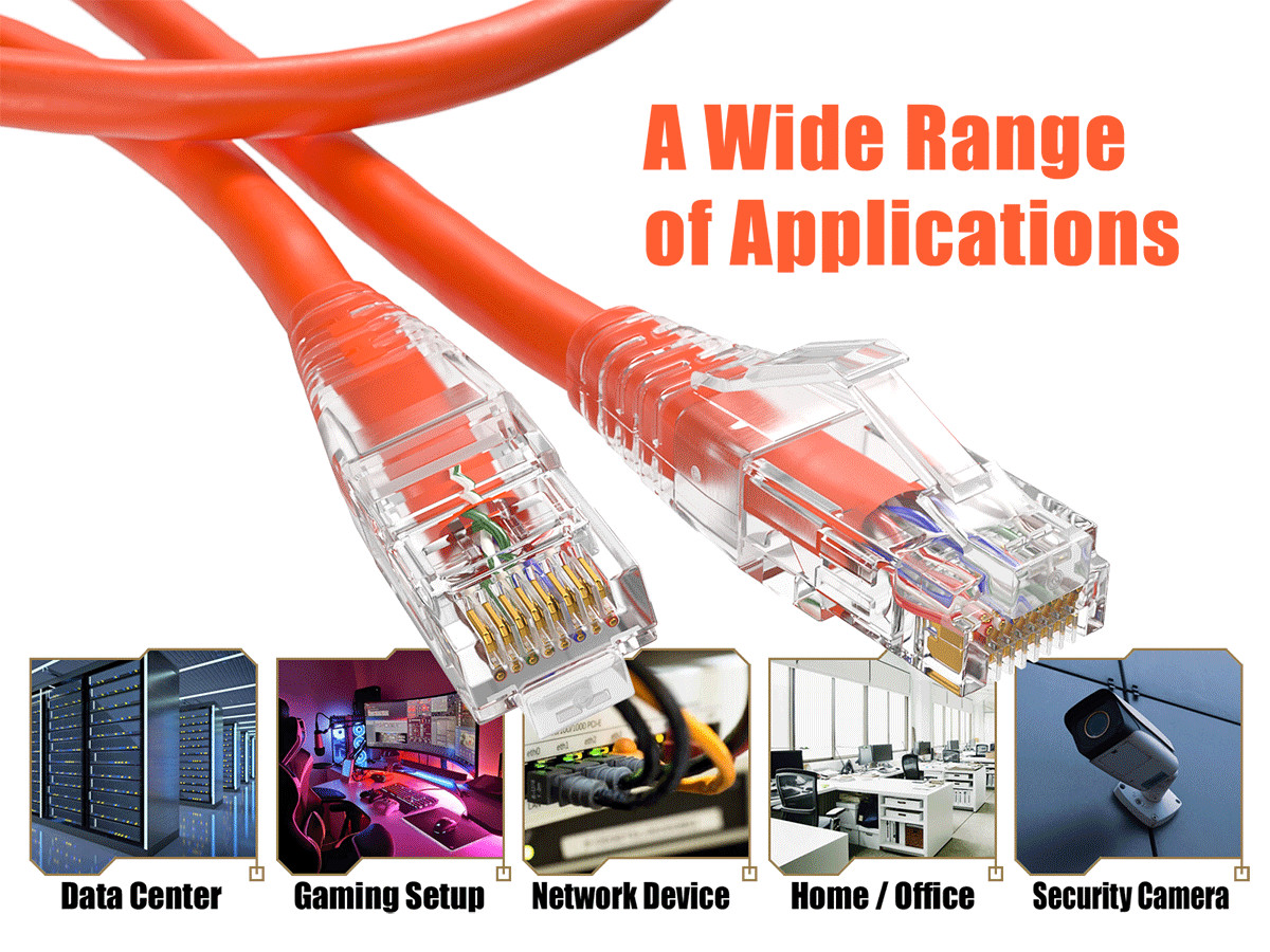 5ft Cat6 Ethernet Patch Cable with Clear Boot, UTP, Pure Bare Copper, Orange