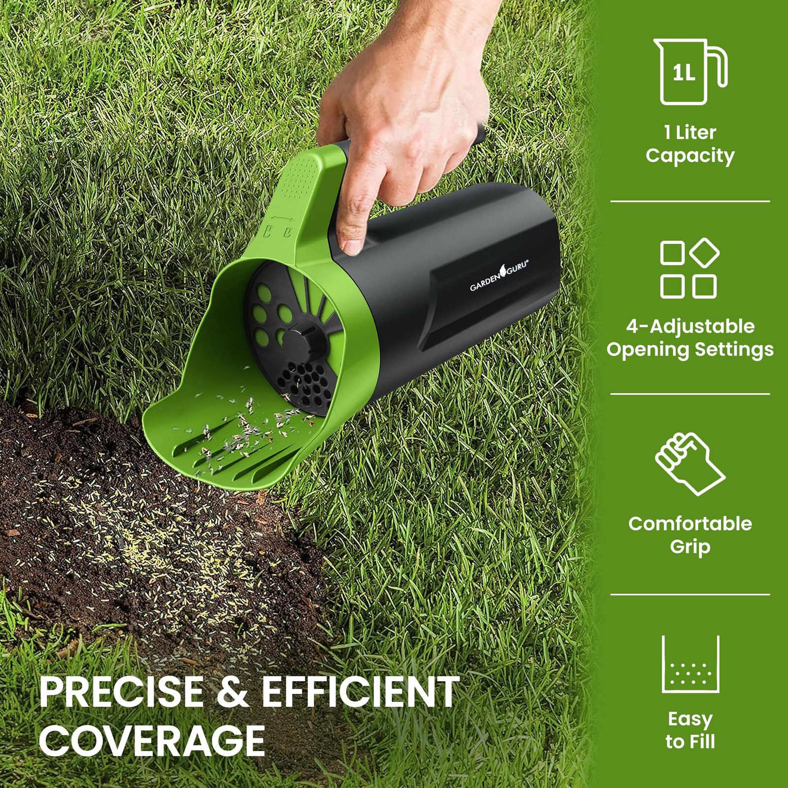 Garden Guru Handheld Seed Spreader Shaker – Multi Use Grass 1 Pack, Green