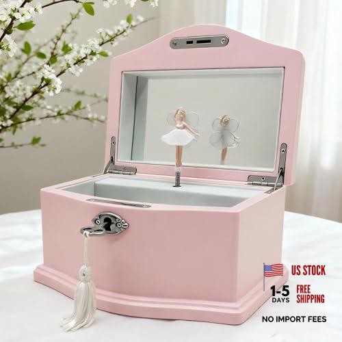 Pink Ballerina Musical Jewelry Box for Girls - Wooden Jewelry Storage Chest