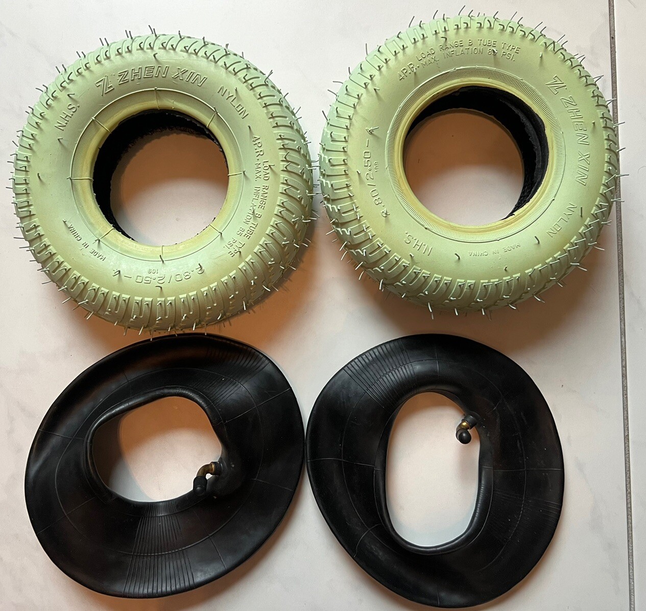 Zinger chair wheelchair tires and Tubes.  Pair.   2.80/2.50-4 tire