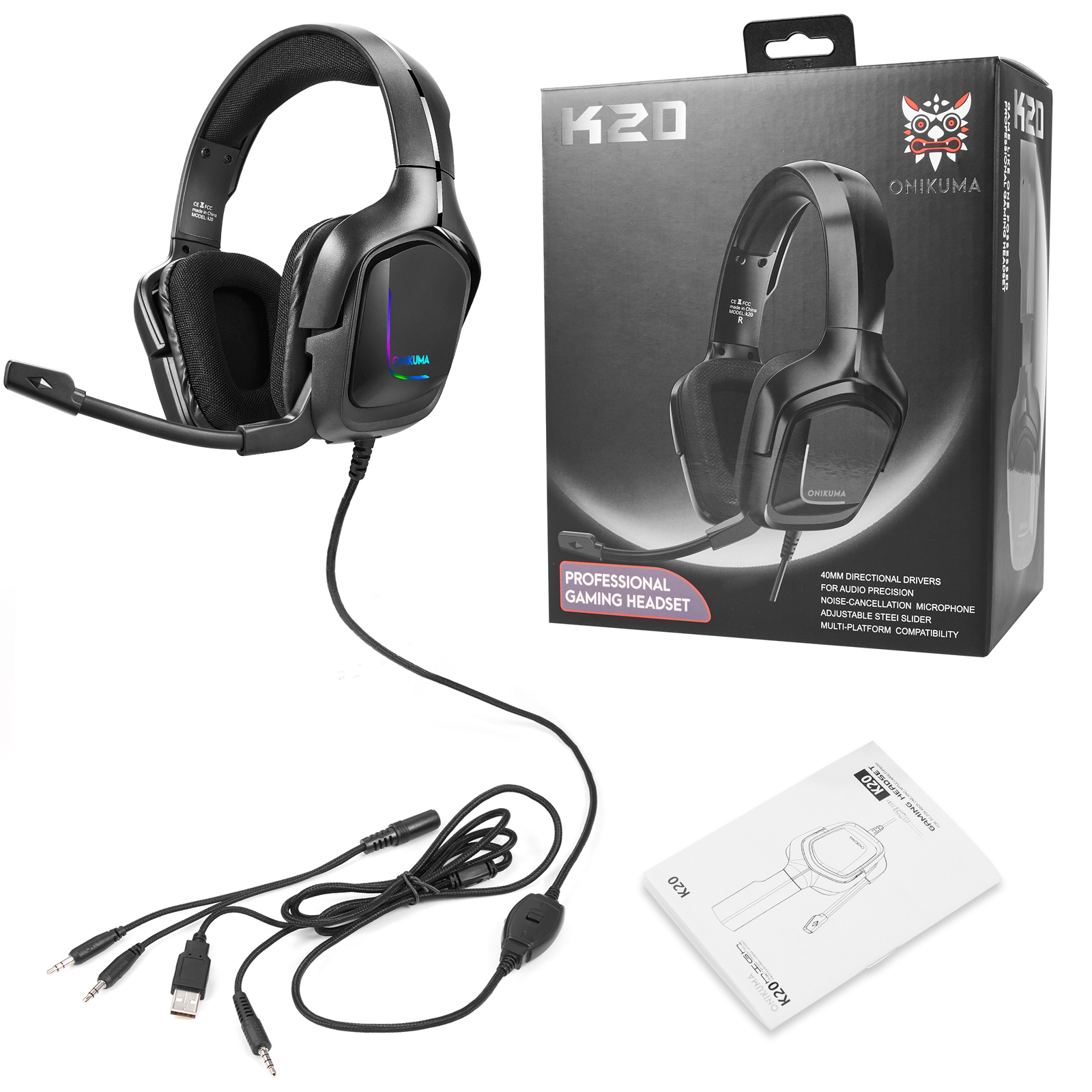 Gaming Headset Headphones with Noise Cancelling Mic Surround Sound Over-Ear RGB