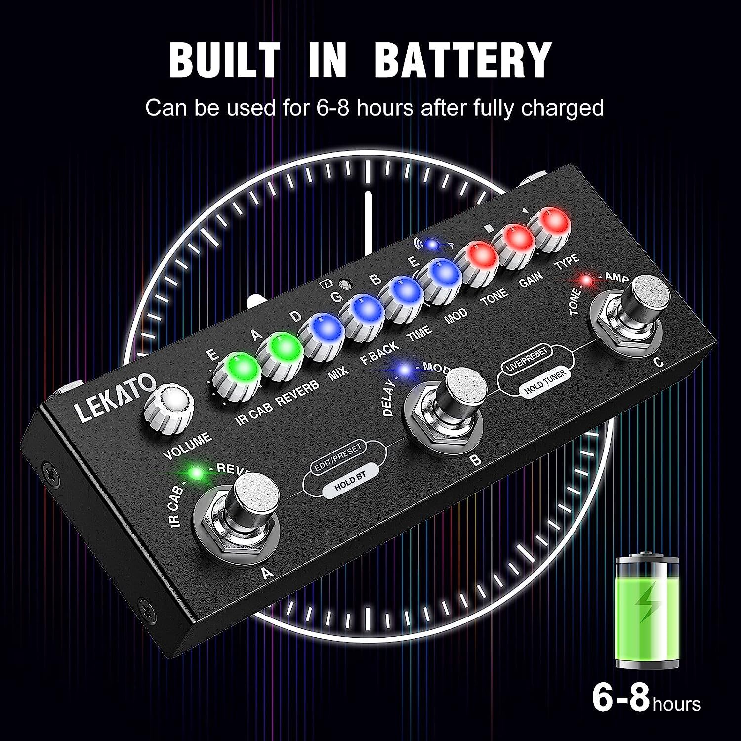 Professional Multi Effects Guitar Pedal IR Loading Rechargeable Amp Model BT 5.0