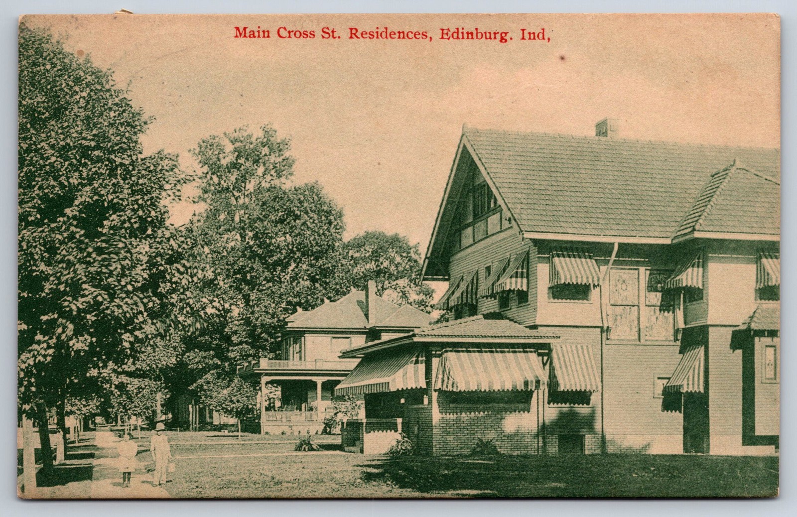 1913 Edinburg, IN Postcard - Historic Residences on Main Cross Street, Edinburg