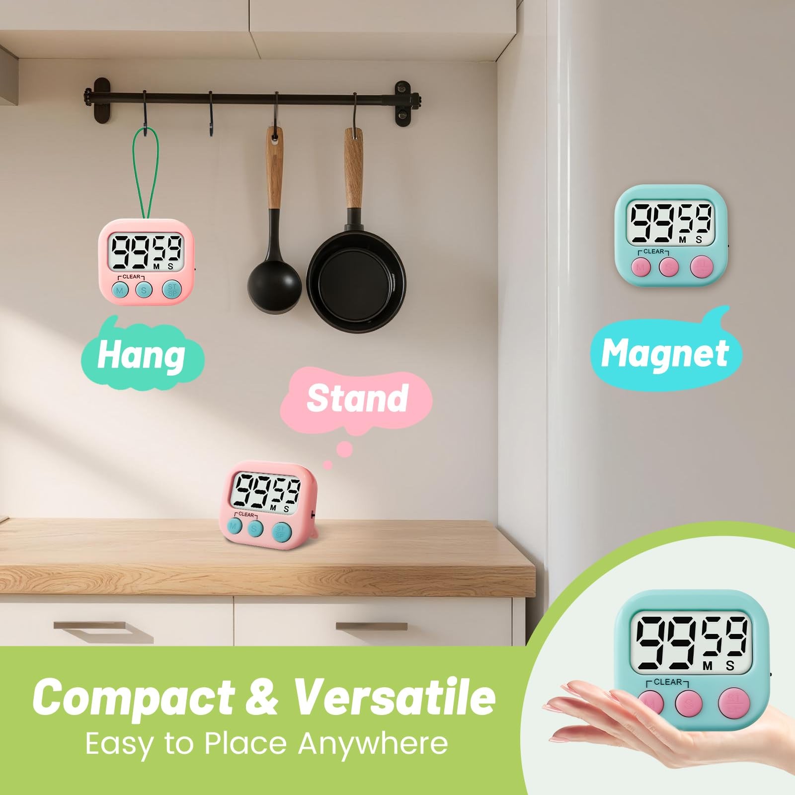 2 Pack Digital Timer Magnetic Kitchen Timers for Cooking Teachers Classroom