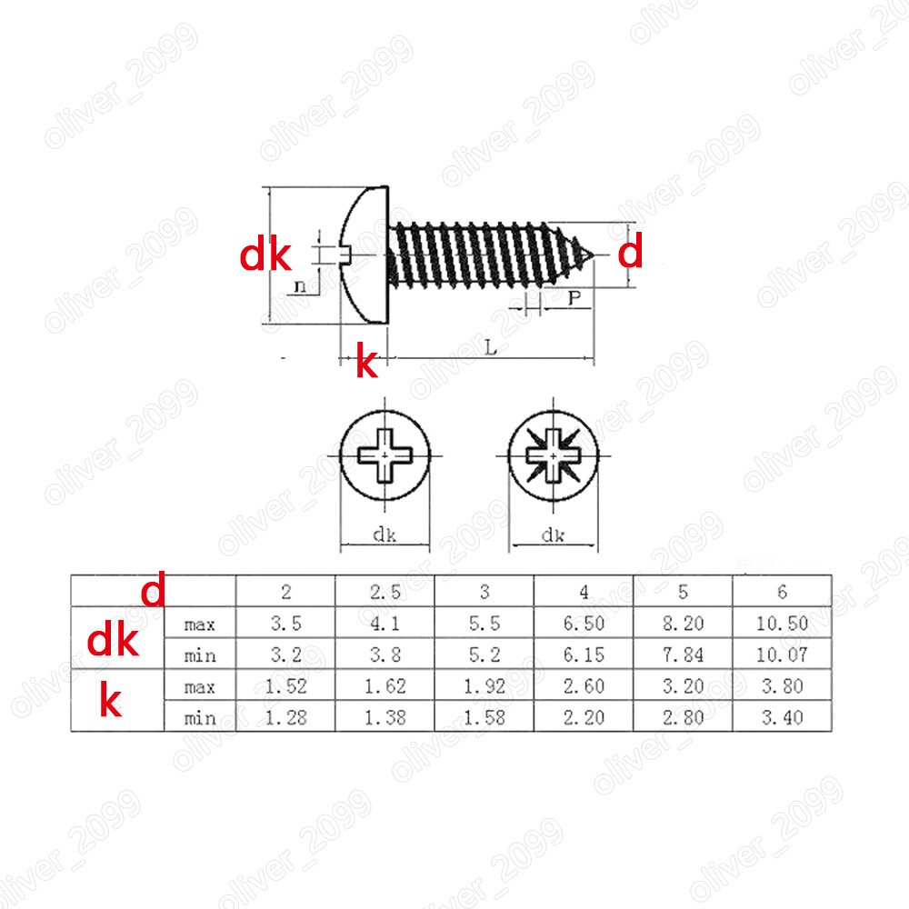 Titanium GR2 Phillips Cross Pan Head Self Tapping Screws M3 M4 M5 M6