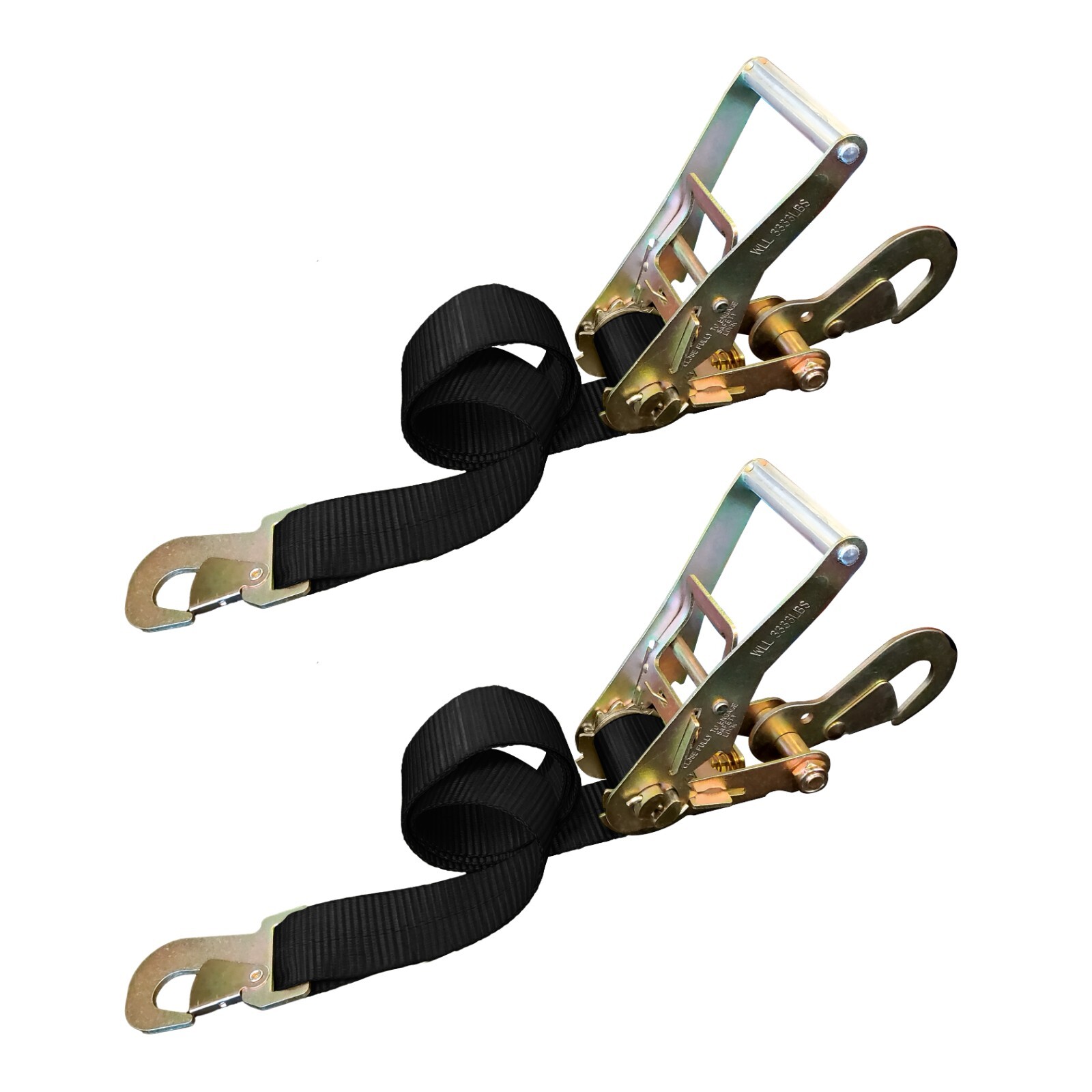 USA 2 Pack 2" x 8' Off-Road Ratchet Tie Down Strap w/ Snap Hook Hauler Tow Truck