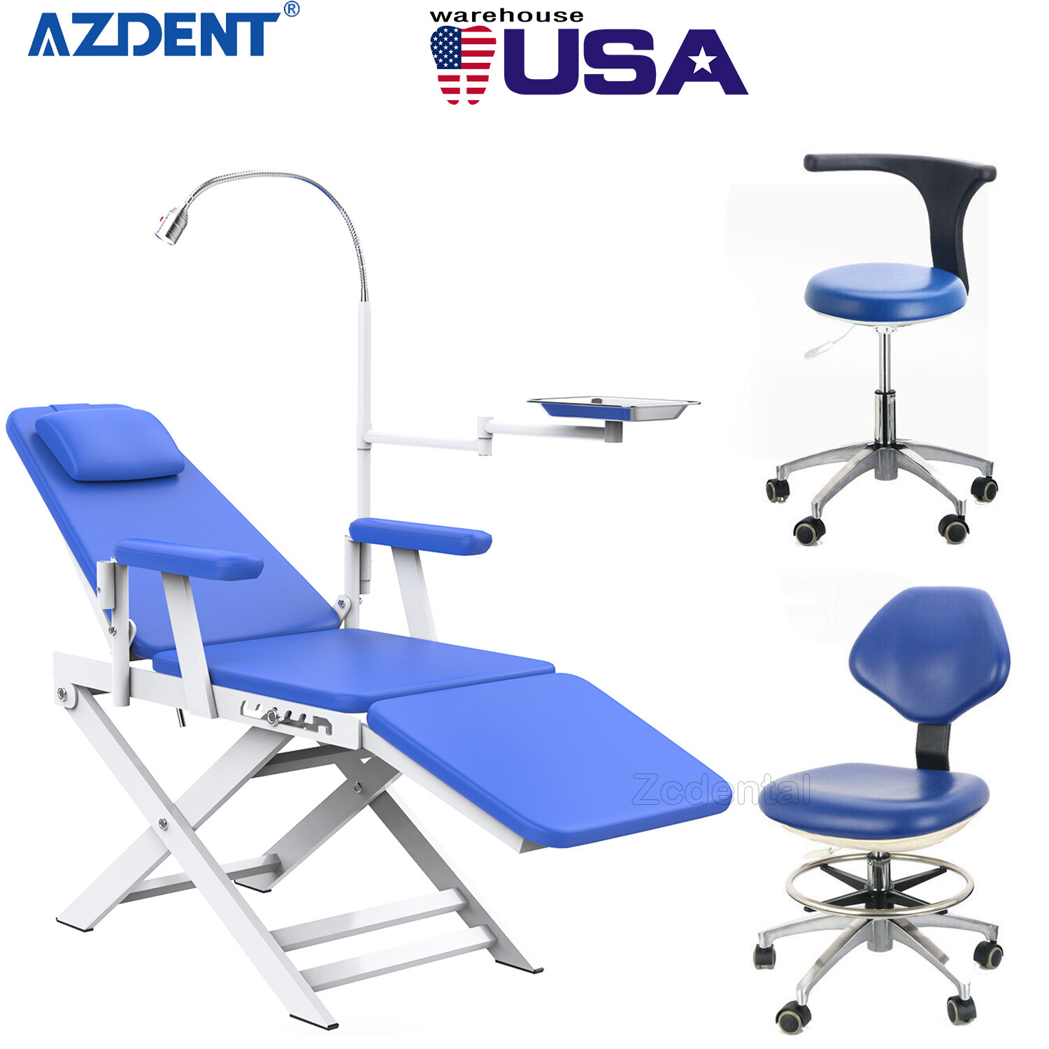Silla portátil Dental Sillas de examen con luz LED recargable/taburete médico US
