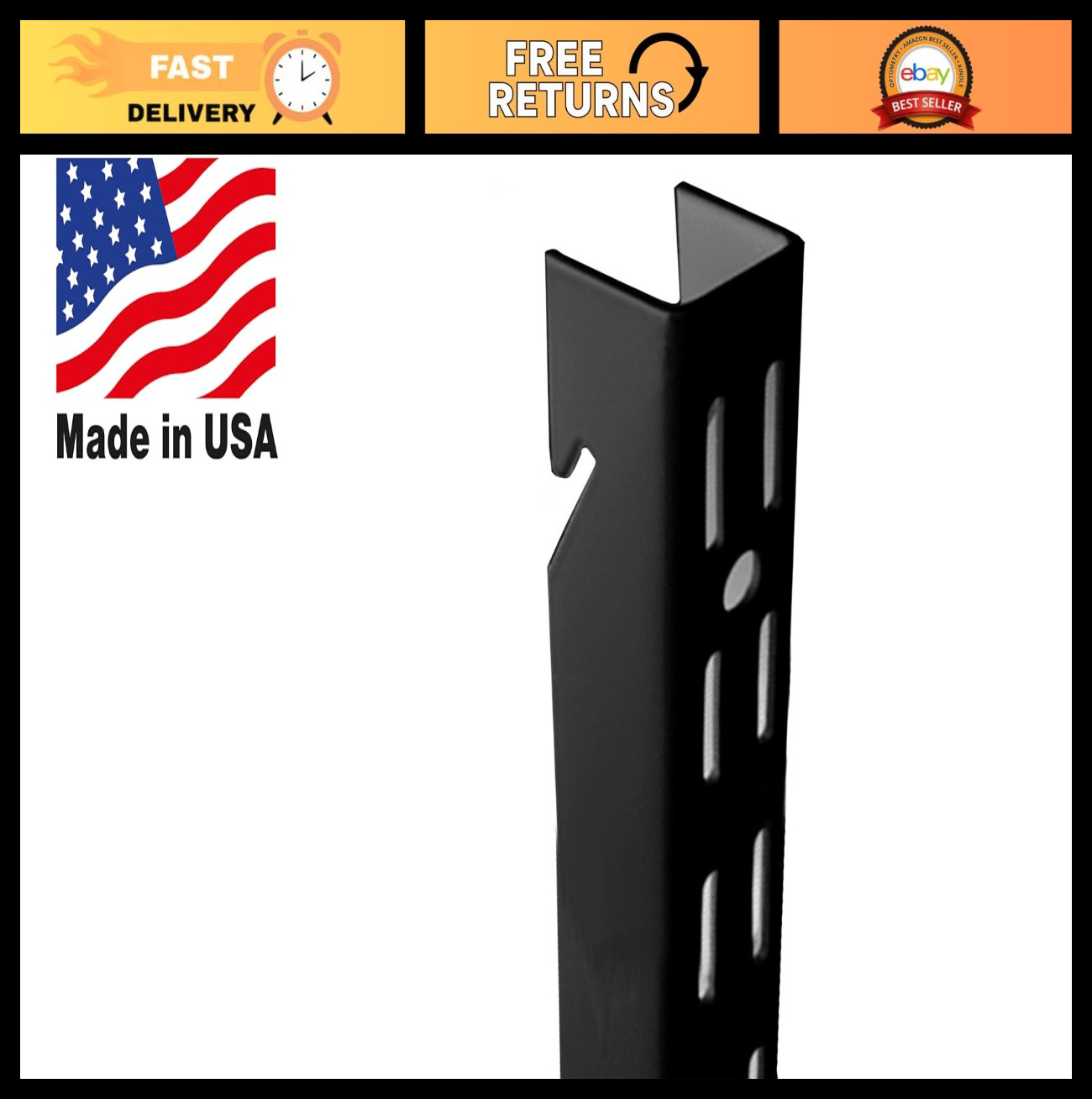 Heavy-Duty Adjustable 48" Dual Trak Shelving Standard - Black, Versatile Storage