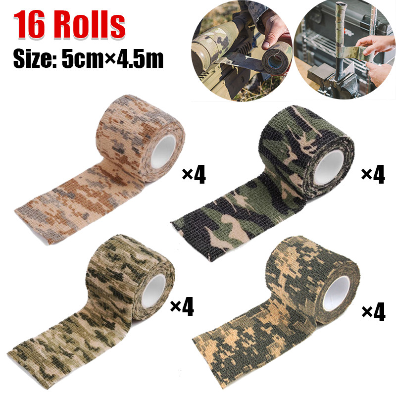 16 Rolls 5CM*4.5M Camo Wrap Camouflage Tape Self-Adhesive For Rifle Gun Hunting