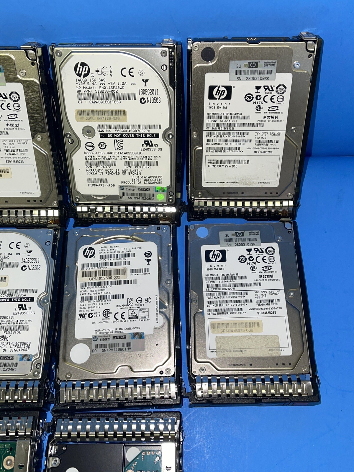 "LOT OF 10" HP ASSORTED MODELS & PART NUMBER 146GB SAS 15K/10K HDD "NO CADDIES