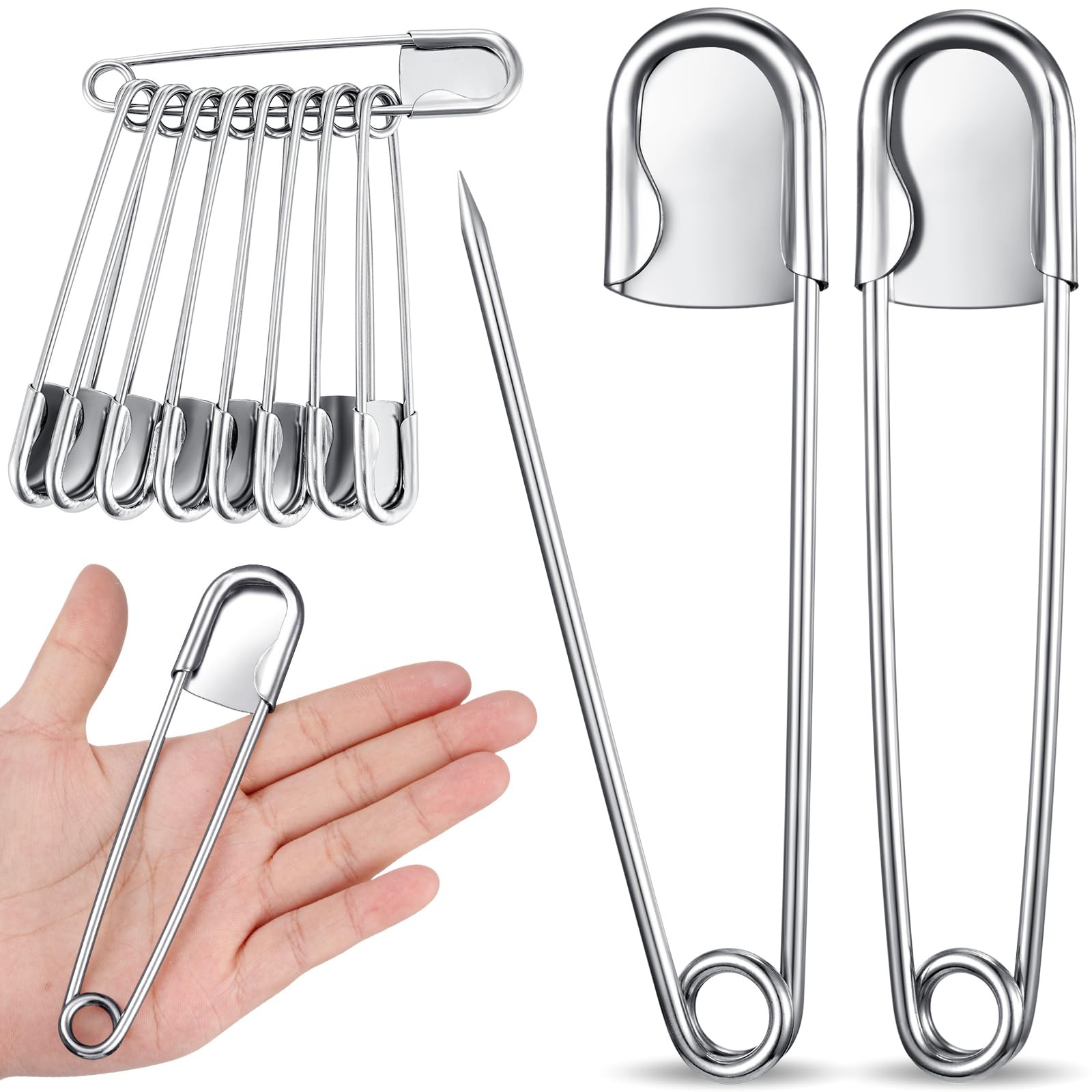 Juexica 10 Pcs Large Safety Pins 5 Inch Jumbo Stainless Steel Safety Pins Hea...