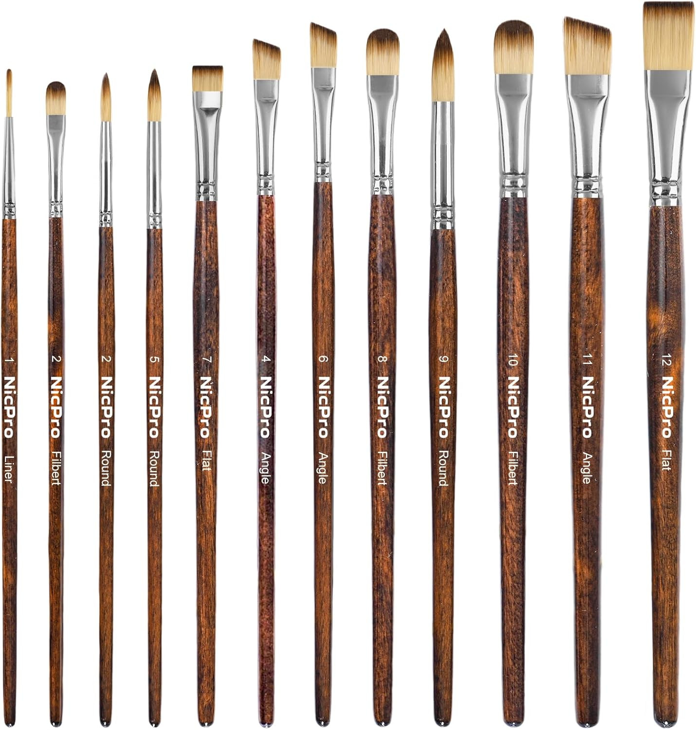 12PCS Artist Paint Brush Set, Craft Paint Brushes for Acrylic Painting, Oil, Wat