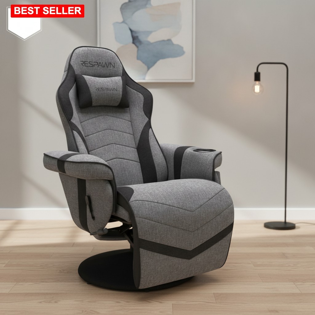 Gaming Recliner Chair 35-51 In Leather Fabric 275Lb Swivel Footrest