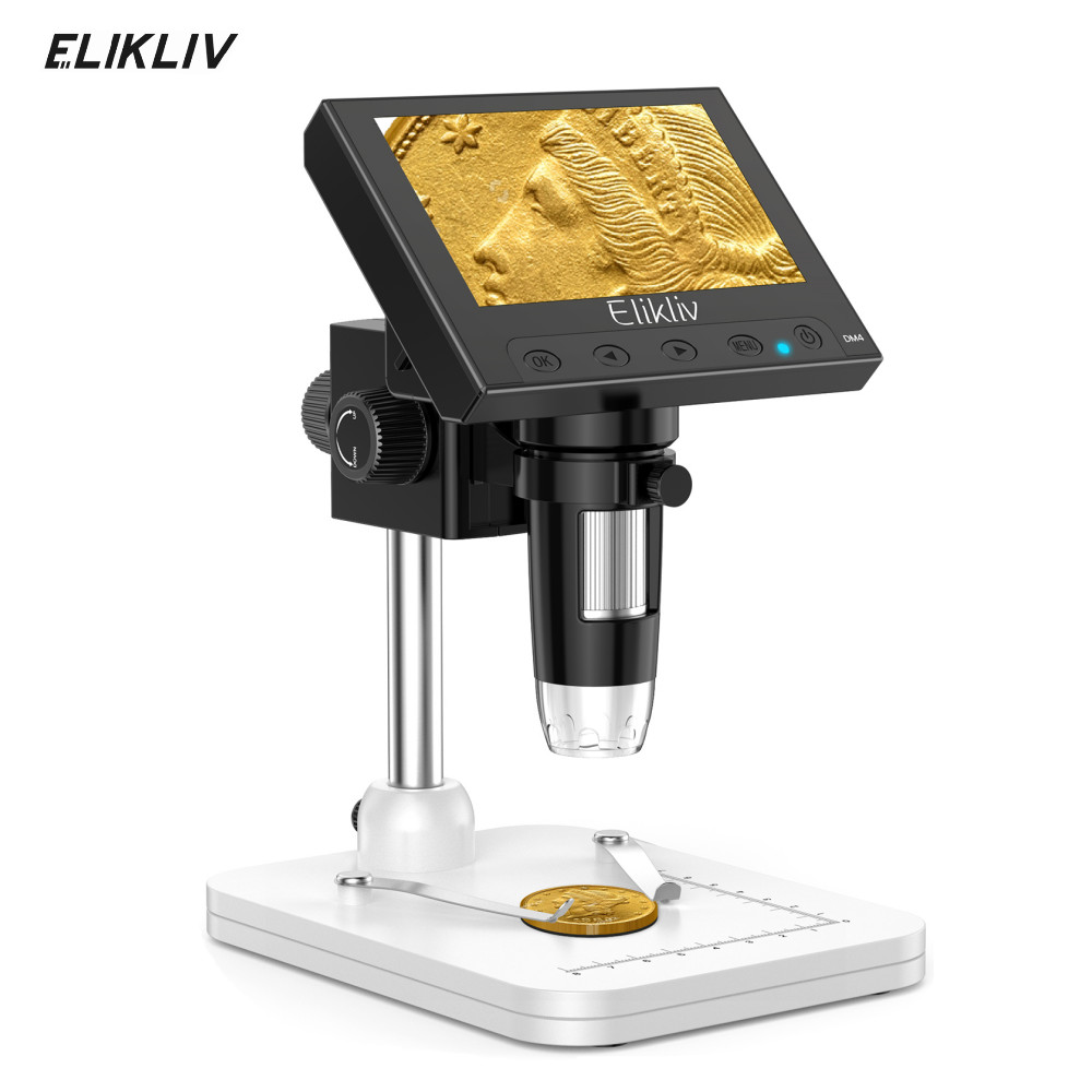 Elikliv DM4 Handheld Digital Microscope 4.3" HD Display 50-1000X 8 LED Lights