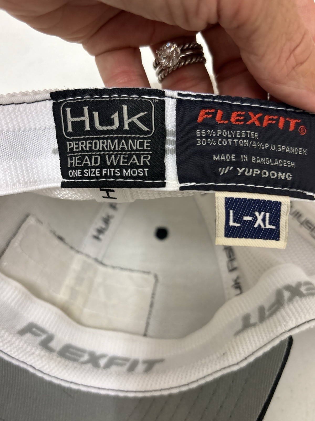 Huk Flexfit Mesh Trucker Hat L-XL Black White Fishing Cap Breathable Logo